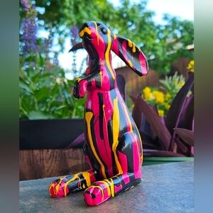 Colorful Striped Rabbit Figurine